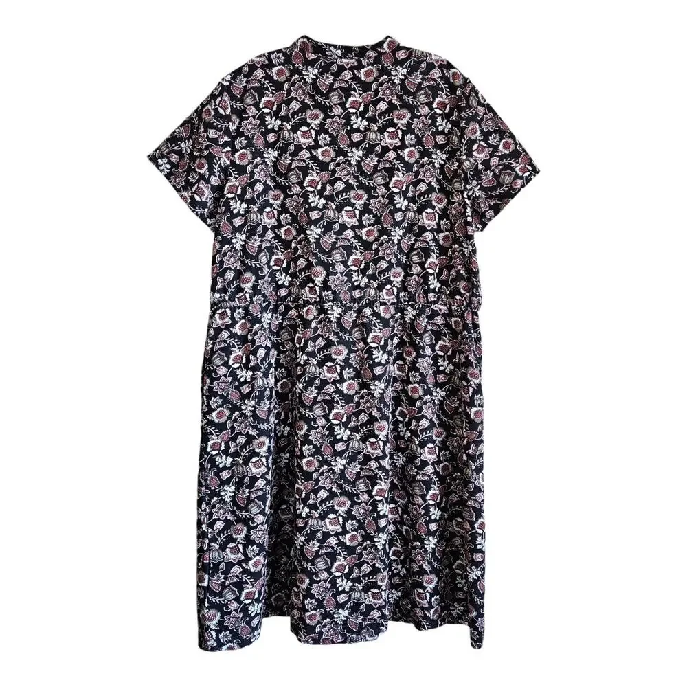 LANDS END Women's L 14 16 Dress Paisley Brown Pink Drawstring Waist 1/2 Buttons
